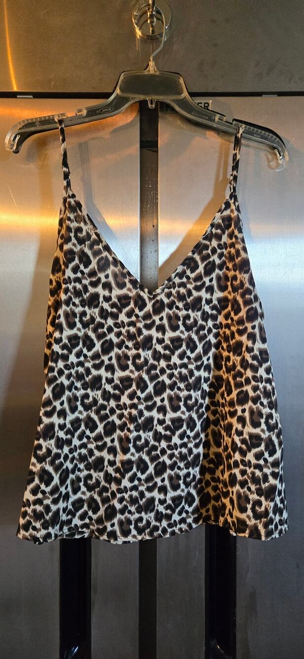 Shein Leopard Print V-Neck Swing Cami Tank Top Size XL